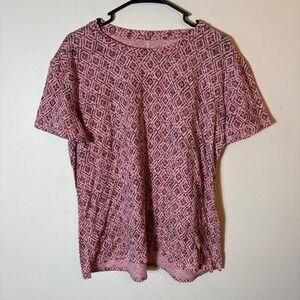 L.L. Bean Women's XL‎ Short Sleeve T-Shirt Pink Diamond Print Casual Top